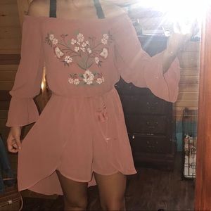 SOLD Pink Floral Off The Shoulder Romper